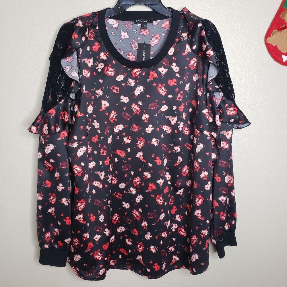 4. Lane Bryant NWT 18/20 Floral Long Sleeve Ruffle Sleeve Top